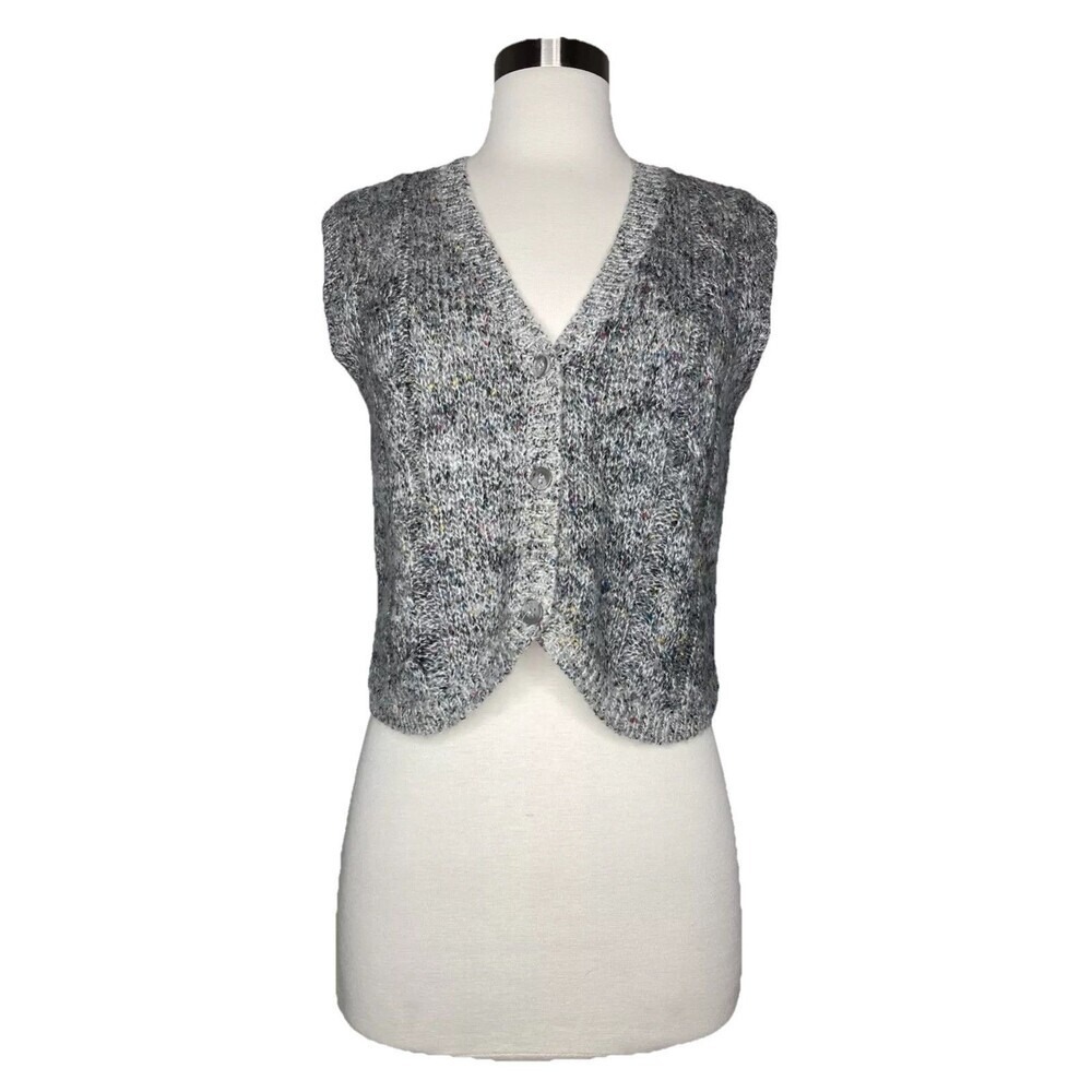 Worthington Women's Grey Speckled V Neck Button Front Sleeveless Knit Vest M